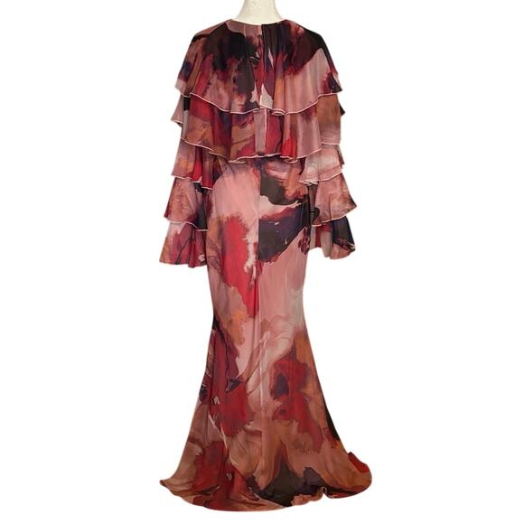 NEW ASOS Design US Size 8 Tiered Ruffle Overlay Bias Maxi Dress Abstract Print - Picture 4 of 6